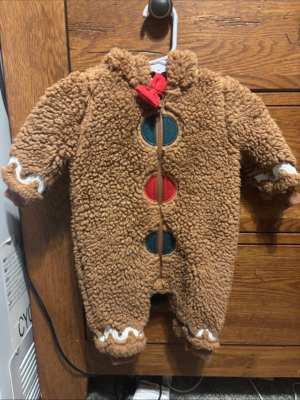 Little Sleepies Brown Teddy Sherpa One-Piece with Red and Green Accents